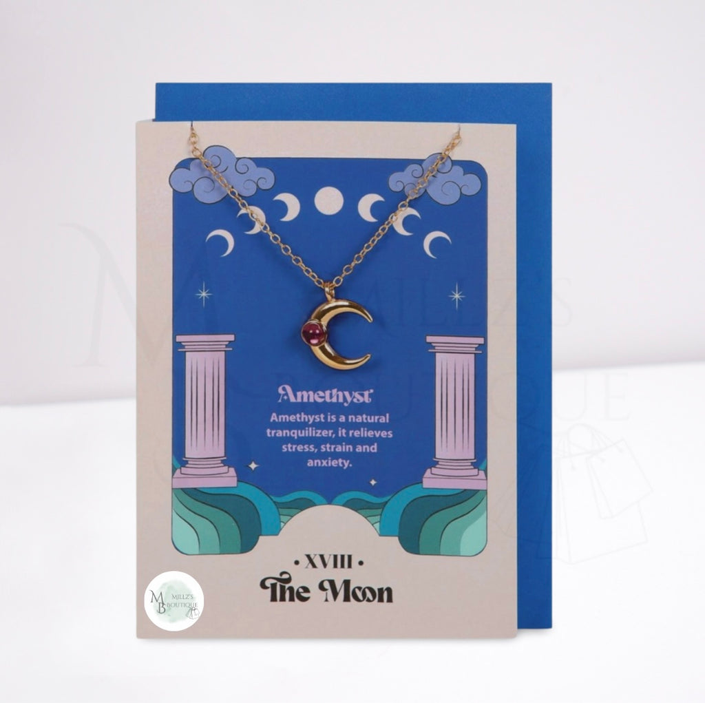 The Moon Celestial Amethyst Necklace Greeting Card
