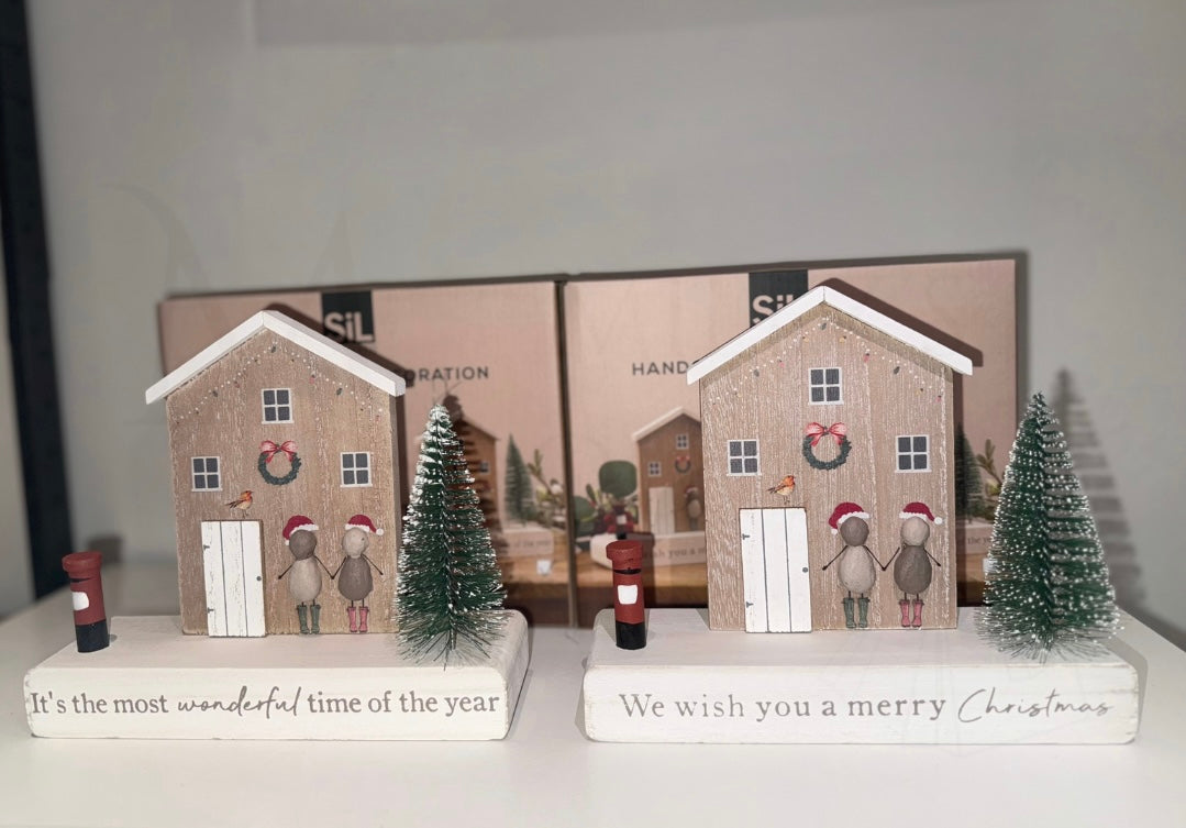 Christmas Pebble House on Stand