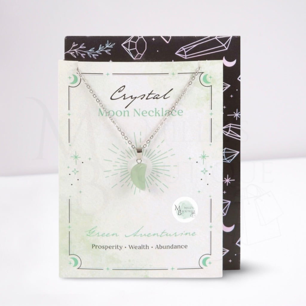 Green Aventurine Crystal Moon Necklace On Greeting card
