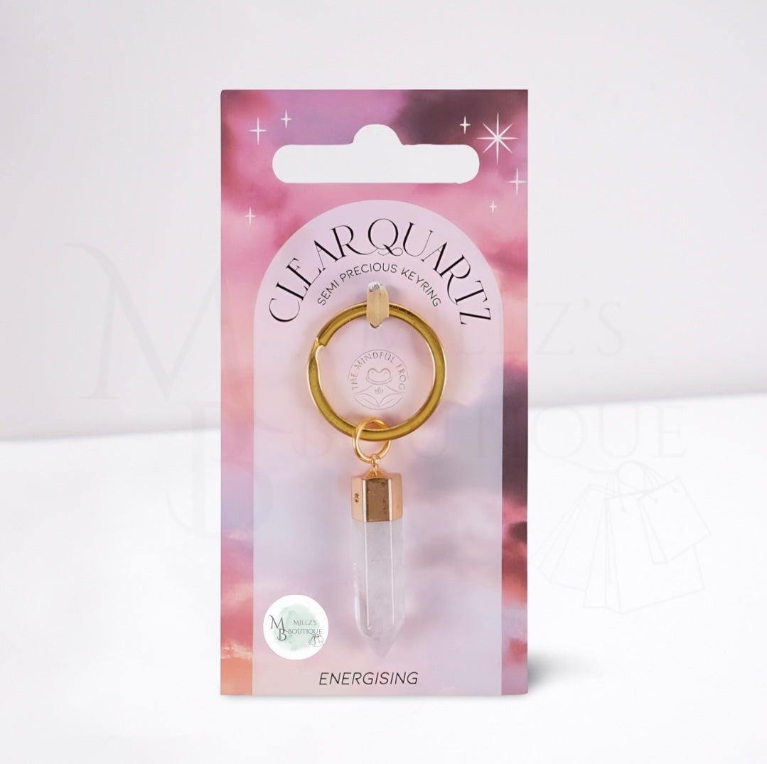Clear Quartz Crystal Keyring