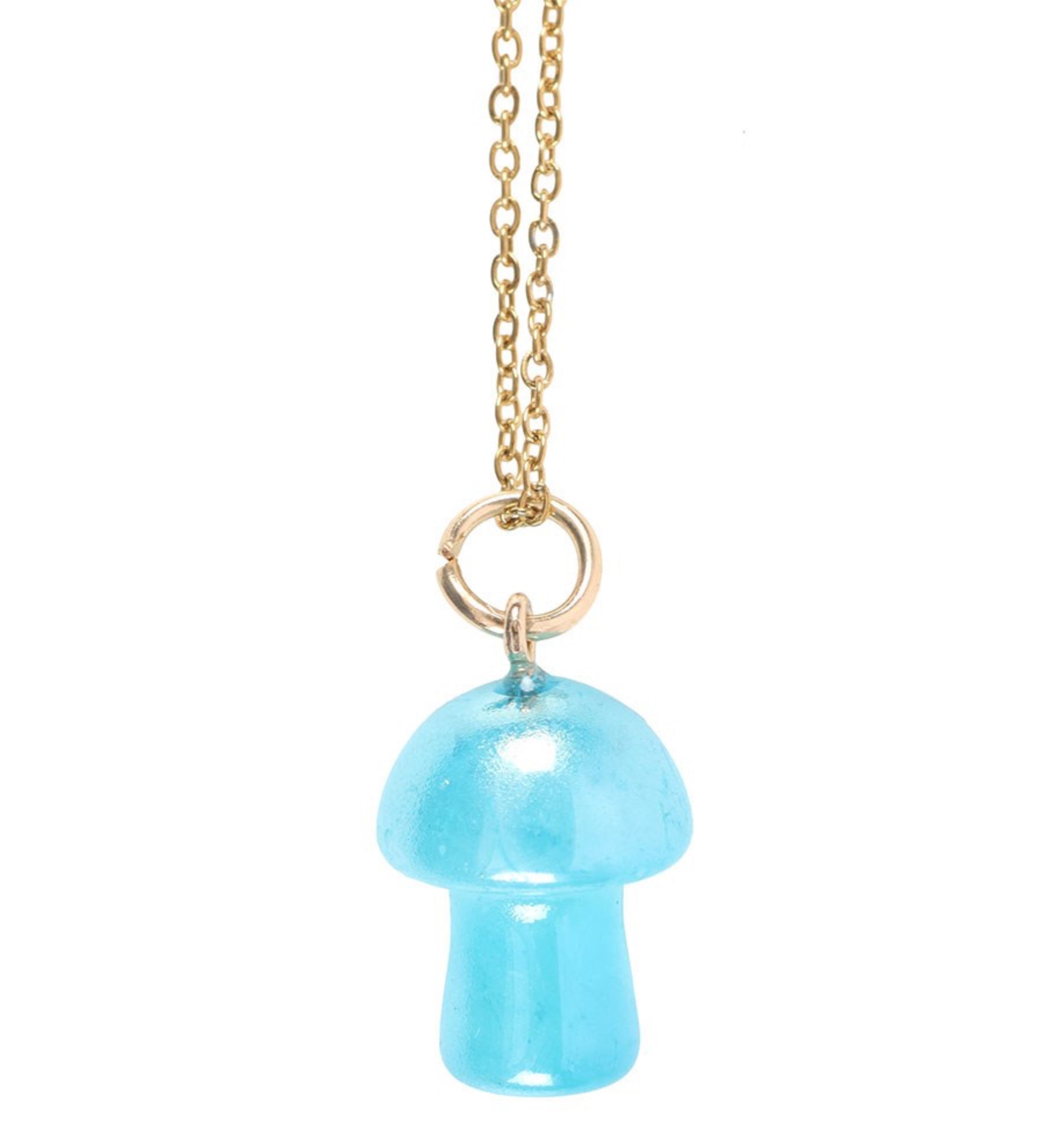 Blue Aura Crystal Mushroom Necklace Greeting Card