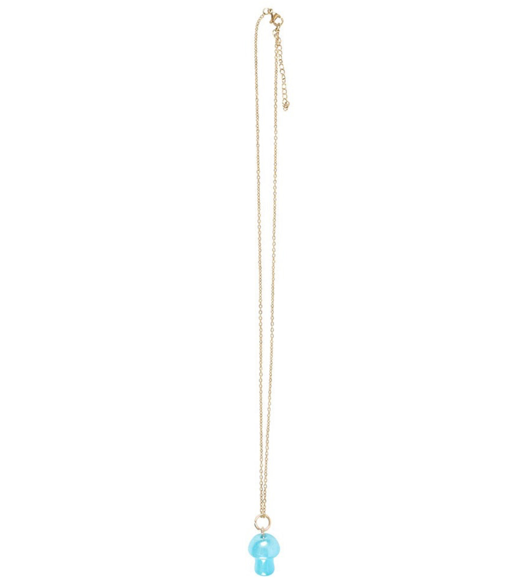 Blue Aura Crystal Mushroom Necklace Greeting Card