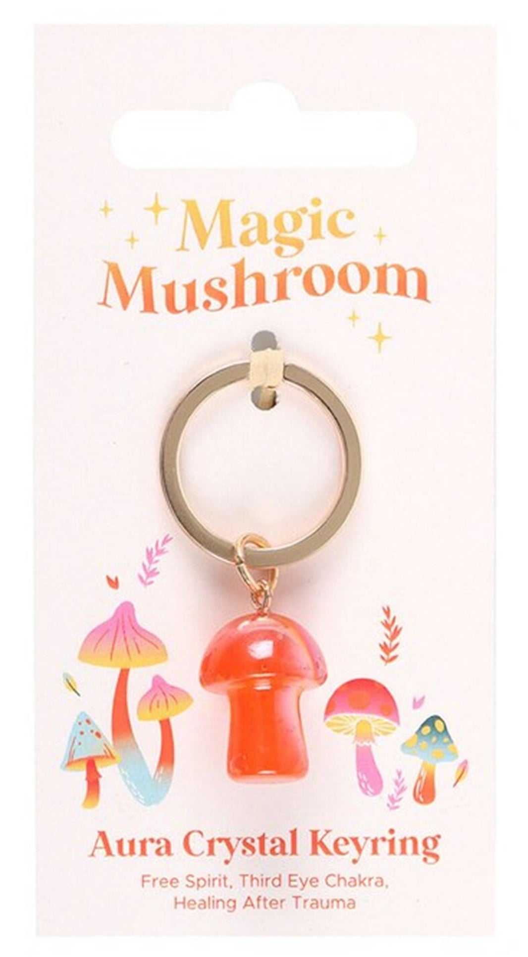 Orange Aura Crystal Mushroom Keyring