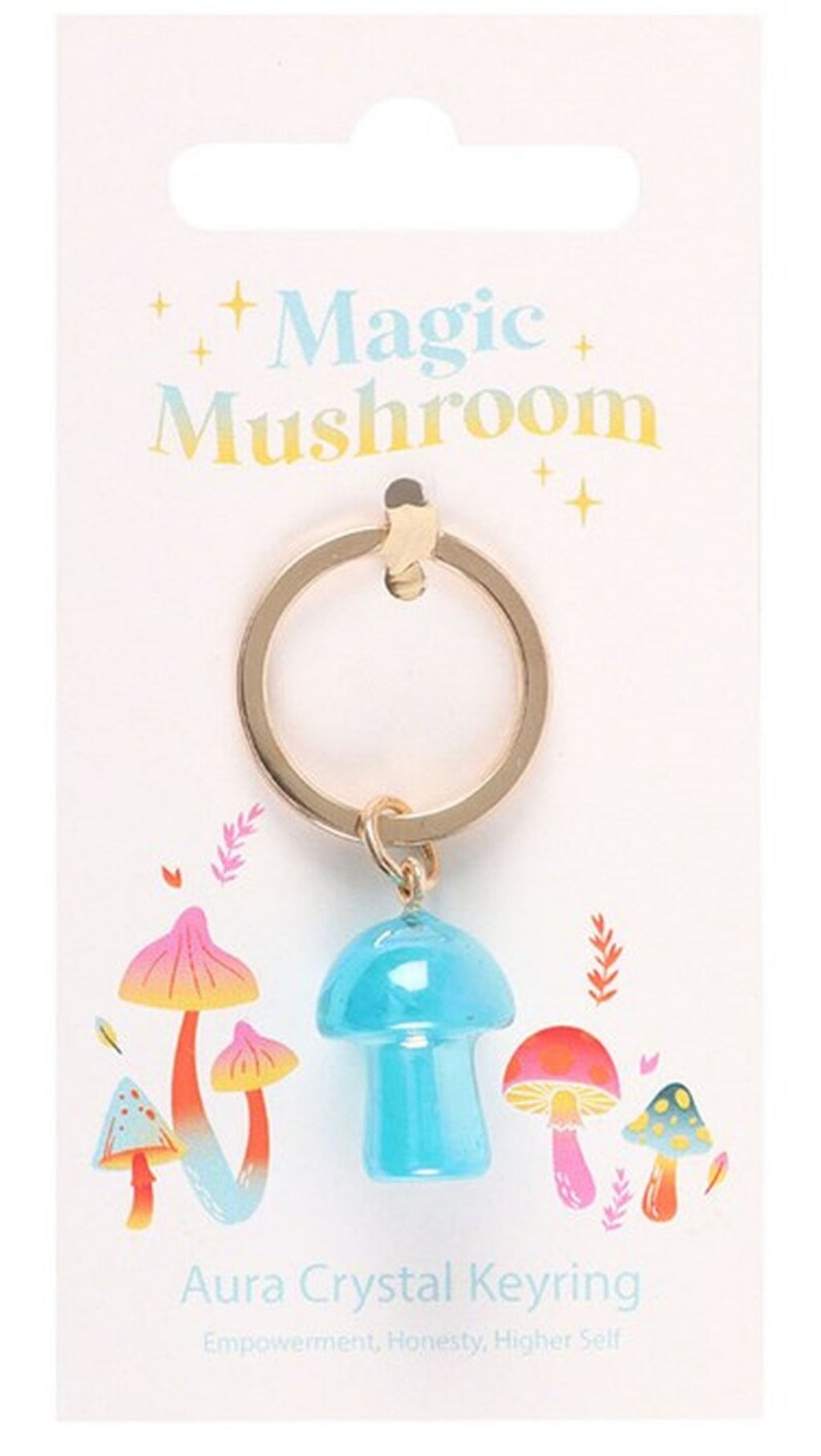 Blue Aura Crystal Mushroom Keyring