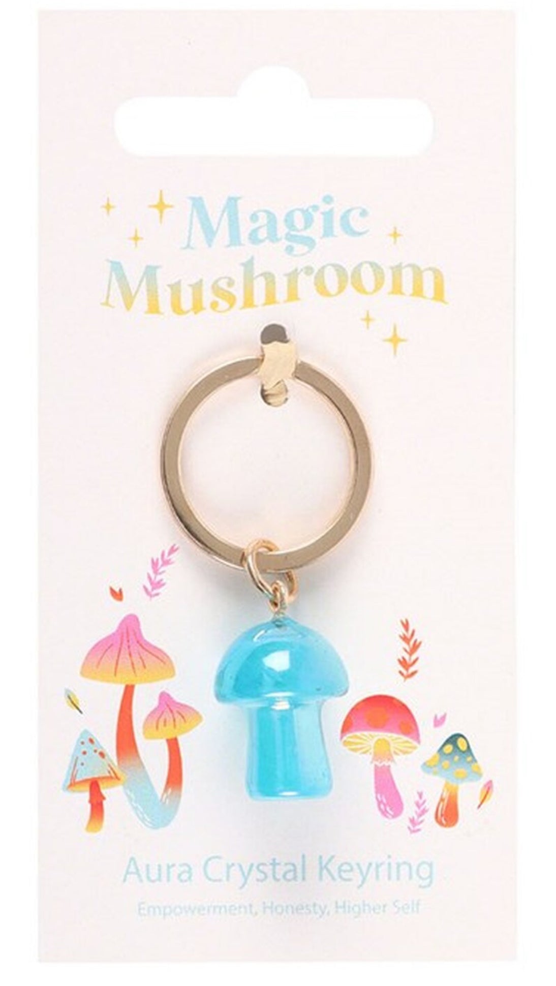 Blue Aura Crystal Mushroom Keyring