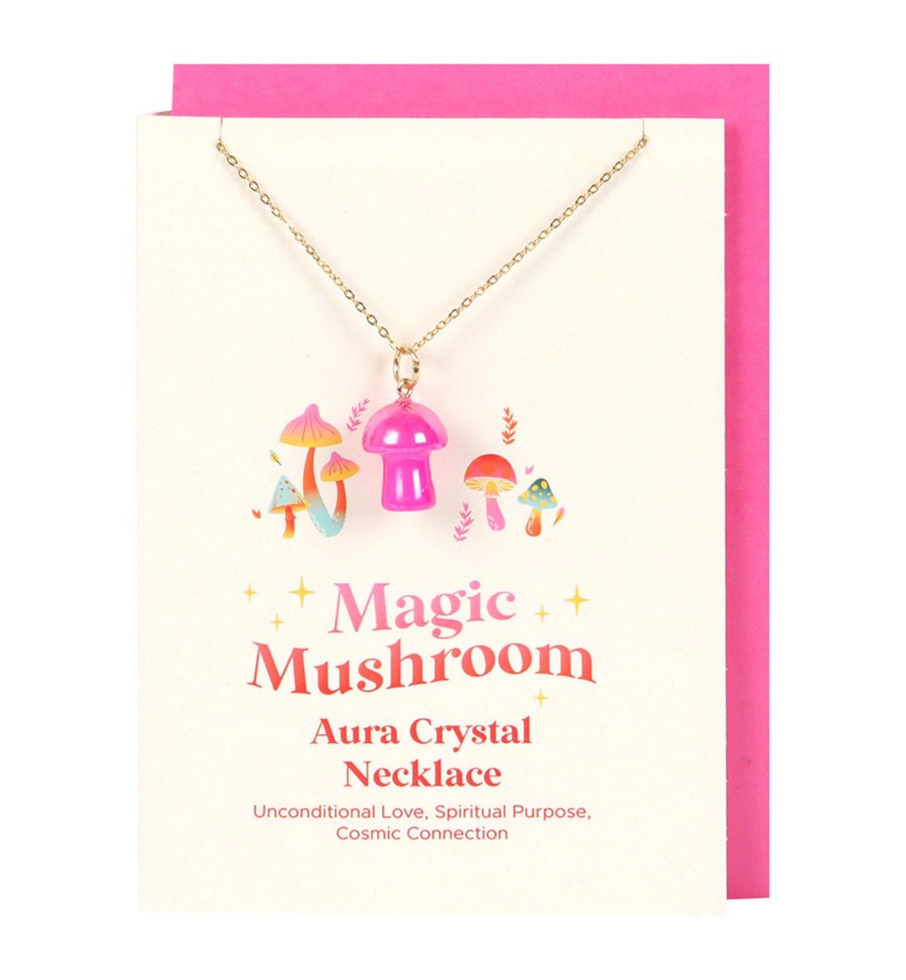 Pink Aura Crystal Mushroom Necklace Greeting Card