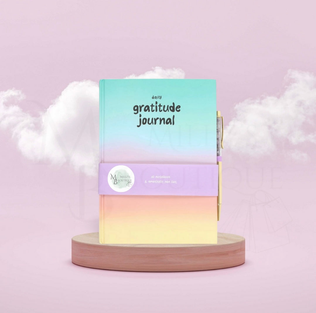 Multicoloured Gratitude Journal With Amethyst Pen